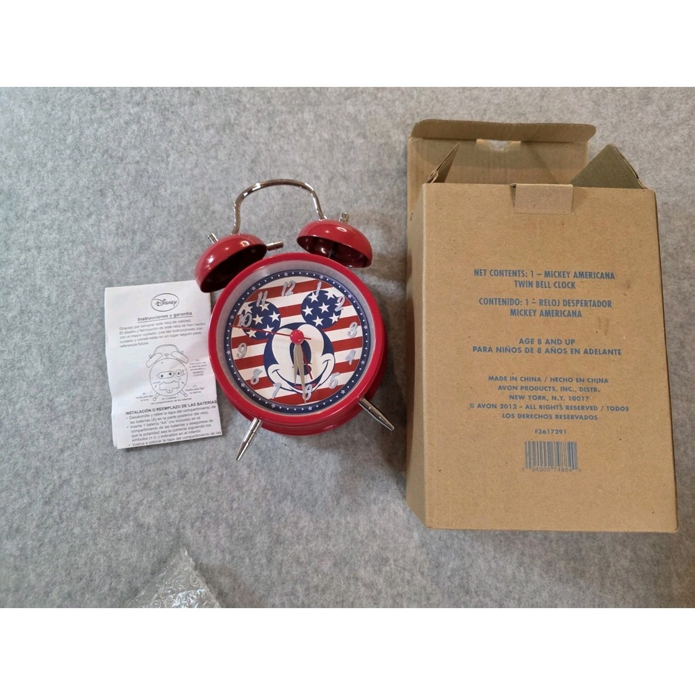 New open Box 2012 Red Mickey Mouse Americana Twin Bell Alarm Clock Collectible
